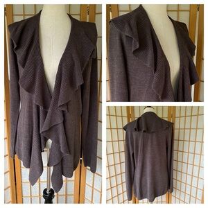 Debbie Morgan Brown Waterfall Ruffle Open Sweater Cardigan SZ L